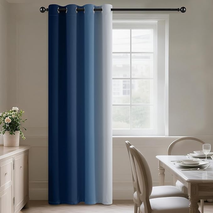 Yakamok Blue to Greyish White Ombre Curtain for Bedroom, Light Blocking Thermal Insulated Window Drape for Living Room(1 Panel, 52x84 Inch)