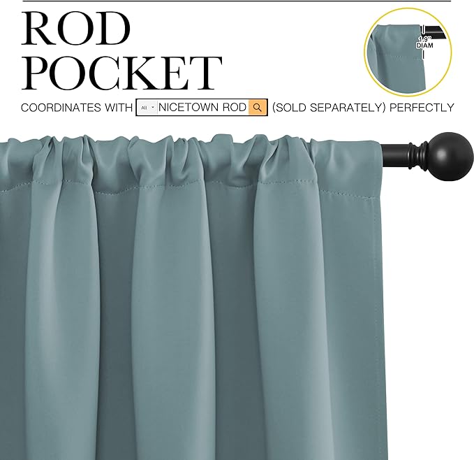 NICETOWN Blackout Curtains for RV Windows, Greyish Blue, 29" by 20", 2 Panels, Room Darkening Window Curtain Panels, Easy-Care Solid Thermal Insulated Draperies/Drapes for Daughter Room