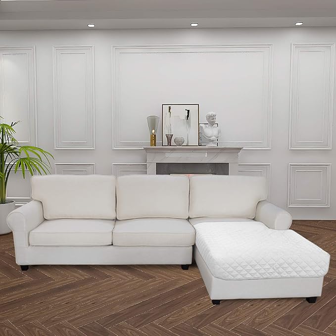 Easy-Going Sectional Couch Covers for Dogs L Shape Sofa Cover Reversible Sofa Slipcover Chaise Lounge Cover Furniture Protector Cover for Pets Dog Cat (42 x 52 inches, White/White)