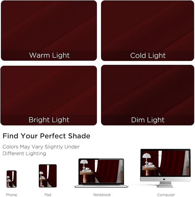 CUCRAF Burgundy Red Blackout Curtains 96 inch Length 2 Panels Set, Rod Pocket Room Darkening Drapes for Bedroom Living Room, Insulated Thermal Light Blocking Window Curtain (W52 x L96 Inch)