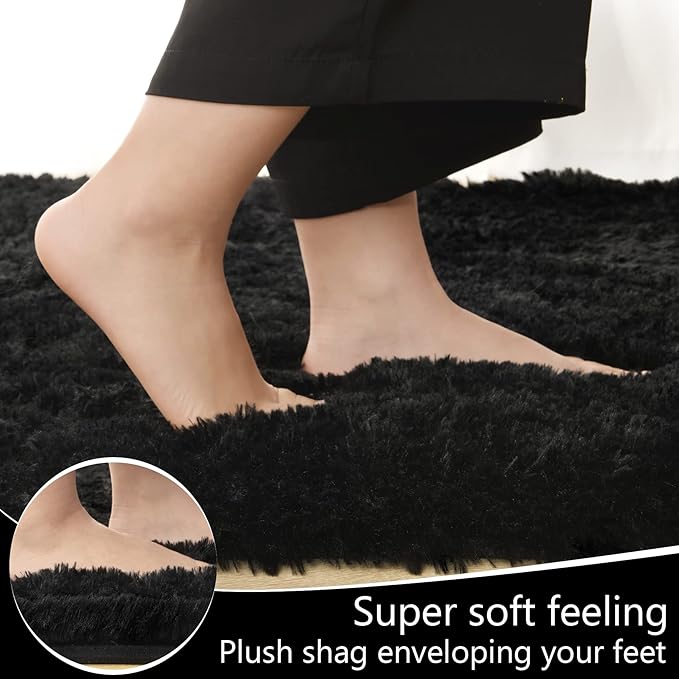 LOCHAS Ultra Soft Indoor Modern Area Rugs Fluffy Living Room Carpets for Children Bedroom Home Decor Nursery Rug 2x6 Feet, Black