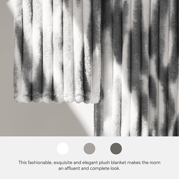 BEDELITE Twin Blanket for Couch & Bed, 300GSM Soft & Warm Fleece Blanket, Decorative and Giftable Striped Tie-dye Grey Blankets for Women, Men, 60"x80"
