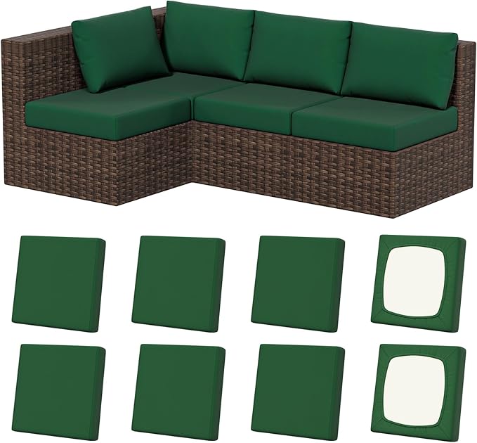 8Pcs Stretch Patio Cushion Covers, Outdoor Couch & Sofa Replacement Slipcovers for Patio Furniture Cushion Covers, Washable Reusable Furniture Protector