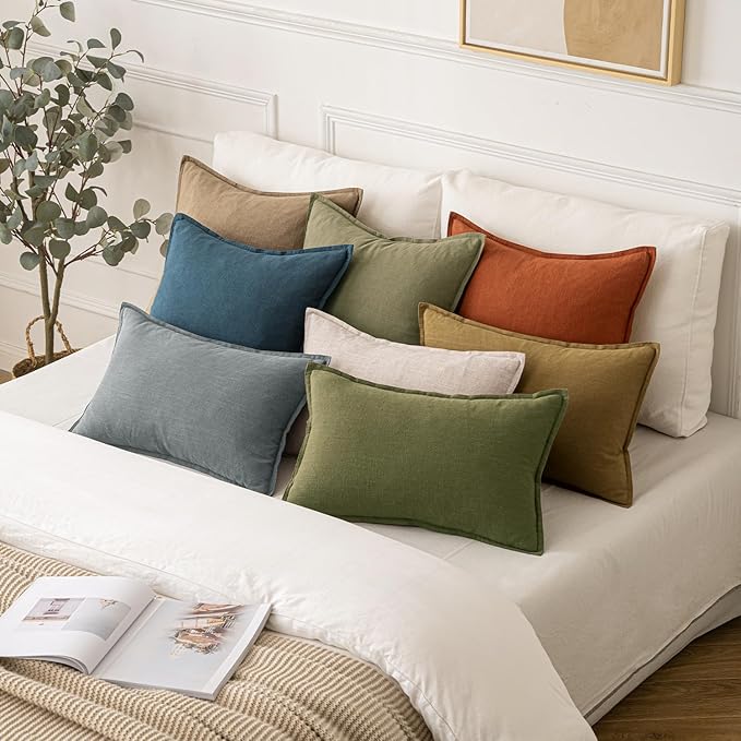 MIULEE Decorative Linen Euro Sham Pillow Covers 24x24 Blue Boho Farmhouse Neutral Couch Throw Pillows for Bed Pack of 2 Accent Coastal Modern Pillowcase Summer Sofa Livingroom Home Decor