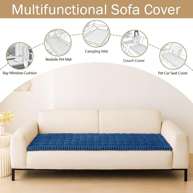 hyha Couch Covers for Dogs Washable, Non Slip Plush Dog Sofa Protectors, Fuzzy Pet Couch Covers for 3 Cushion Sofa Pet Friendly (Navy Blue, 27.6" x 82.7")