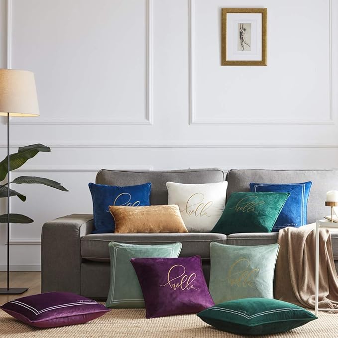 GIGIZAZA Gold Velvet Decorative Throw Pillow Covers for Sofa Bed 2 Pack Soft Cushion Cover 12x20