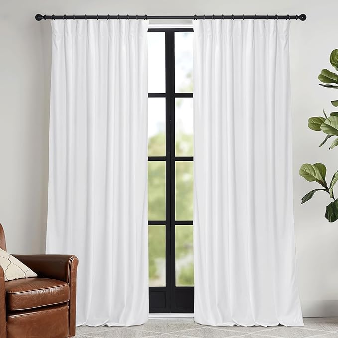 RYB HOME White Velvet Curtains 72 inches with Hook Belt, Soft Fabric Room Darkening Thermal Insulated Luxurious Home Decor Curtains for Living Room Bedroom, W 52" x L 72", 2 Panels Set