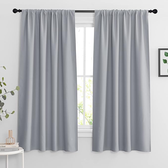 RYB HOME Blackout Curtains for Bedroom Living Room 63 inches Long, Thermal Insulated Privacy Rod Pocket Drapes for Nursery Office Home Theater, Width 42 by Length 63, Silver Grey, 2 Panels