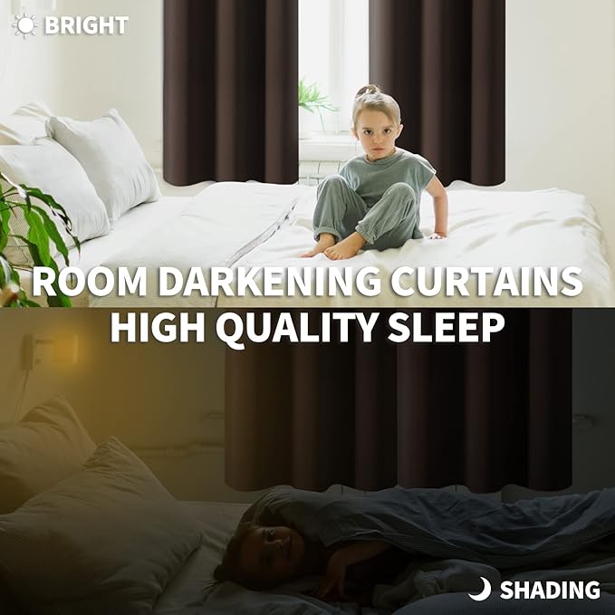 BGment Blackout Curtains for Living Room - Grommet Thermal Insulated Room Darkening Curtains for Bedroom, 2 Panels of 52 x 45 Inch, Brown