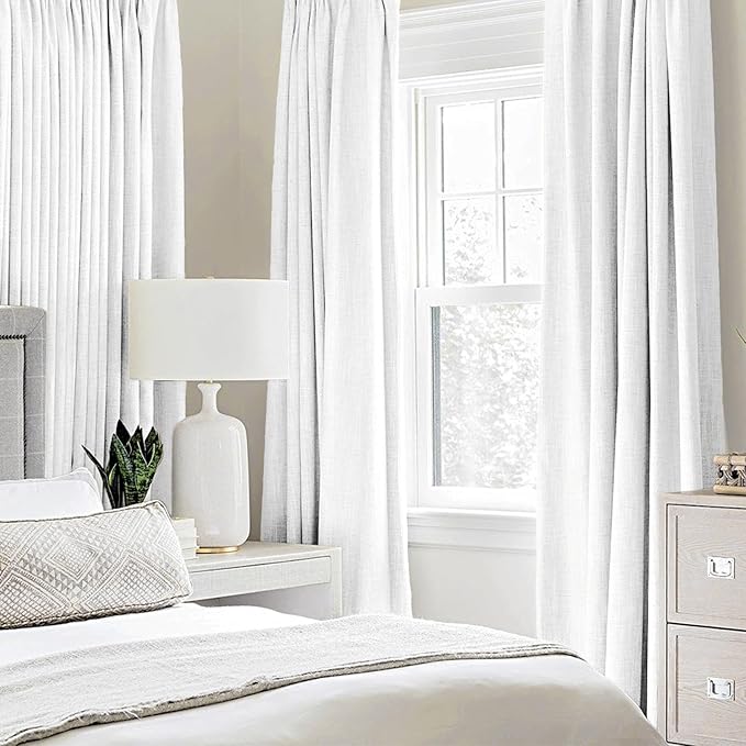 MIULEE 90 Inches Linen Textured Curtains for Bedroom 100% Blackout Thermal Insulated Bright White Grommet Room Darkening Drapes Luxury Decor for Living Room Nursery 52 x 90 Inch (2 Panels)