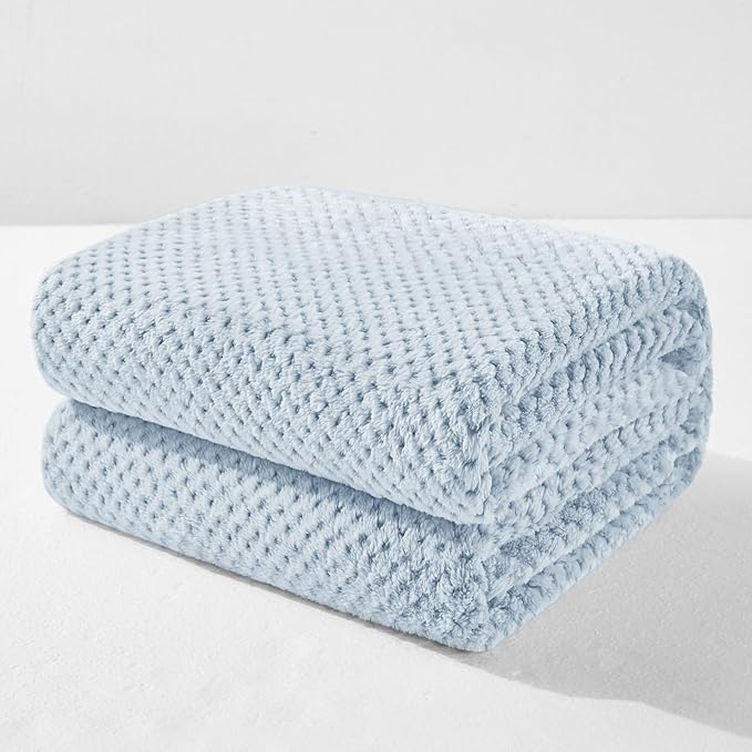 Exclusivo Mezcla Fleece Bed Blanket King Size, Super Soft and Warm Blankets for Couch, Sofa and Bed Waffle Textured, Cozy, Fuzzy and Lightweight (Heather Slate Blue, 90x104 Inches)