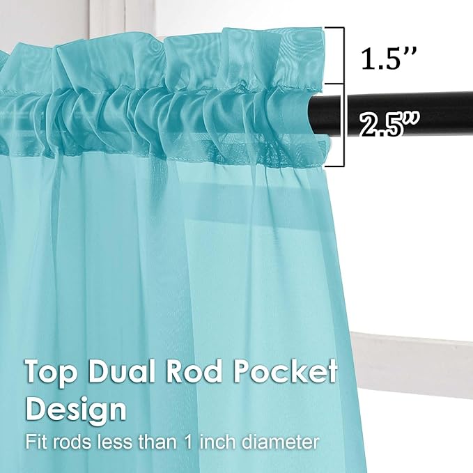 OVZME Sheer Curtains 84 Inches Long 2 Panels Set, Light Filtering Transparent Lightweight Soft Window Treatment Panels for Study Room Living Room Guest Room, Each 42W x 84L Inches, Aqua