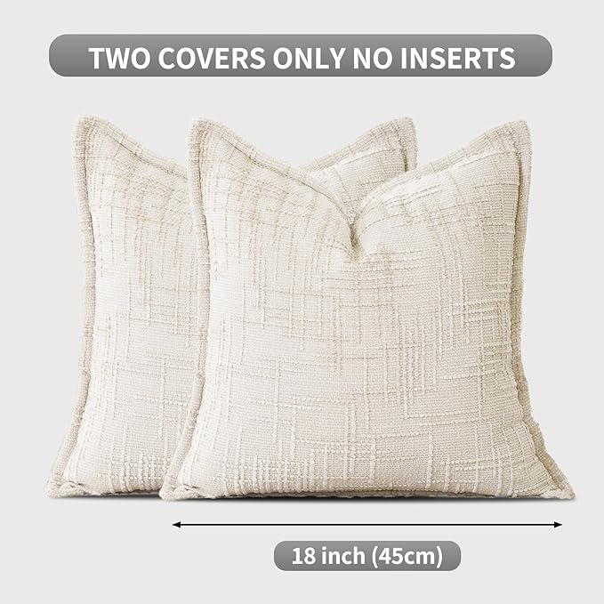 HPUK Fall Chenille Soft Throw Pillow Covers 18x18 Set of 2, Accent Cushion Covers for Living Room, Bedroom, Decorative Solid Color Pillow Covers for Couch, Sofa, Chair, White