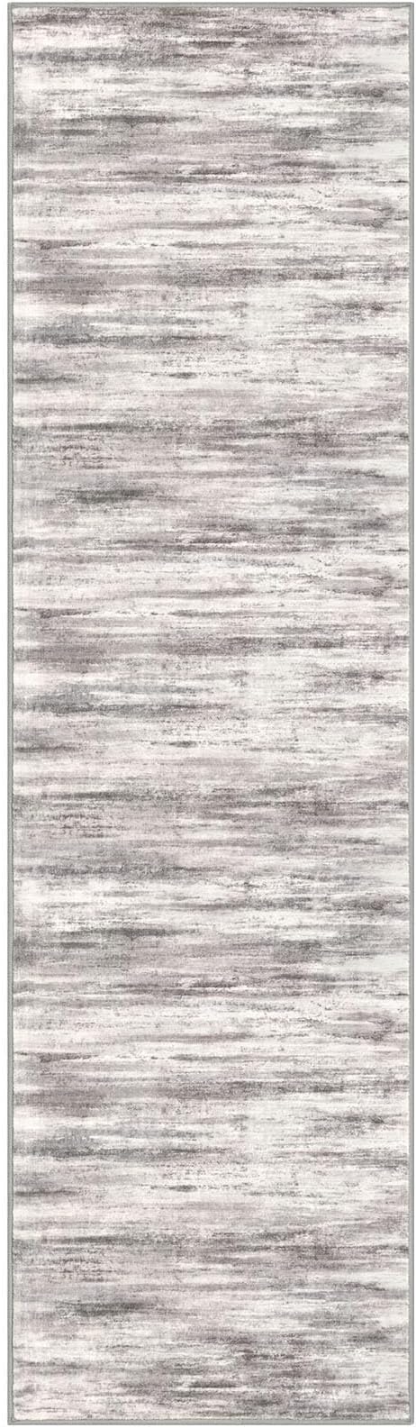 KOZYFLY 3x10 Ft Rug Modern Ombre Runner Rug for Hallway, Washable Kitchen Rugs Non-Slip Soft Striped Entryway Rug, Print Grey/Light Beige/Brown Abstract Carpet for Laundry Nursery