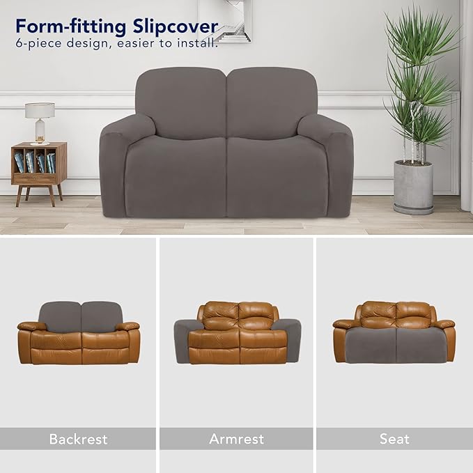 PureFit Super Stretch Loveseat Recliner Sofa Couch Cover with Pocket – 2 Seats Non Slip Soft Sofa Slipcover, Washable Reclining Furniture Protector for Pets (Recliner Loveseat, Taupe)