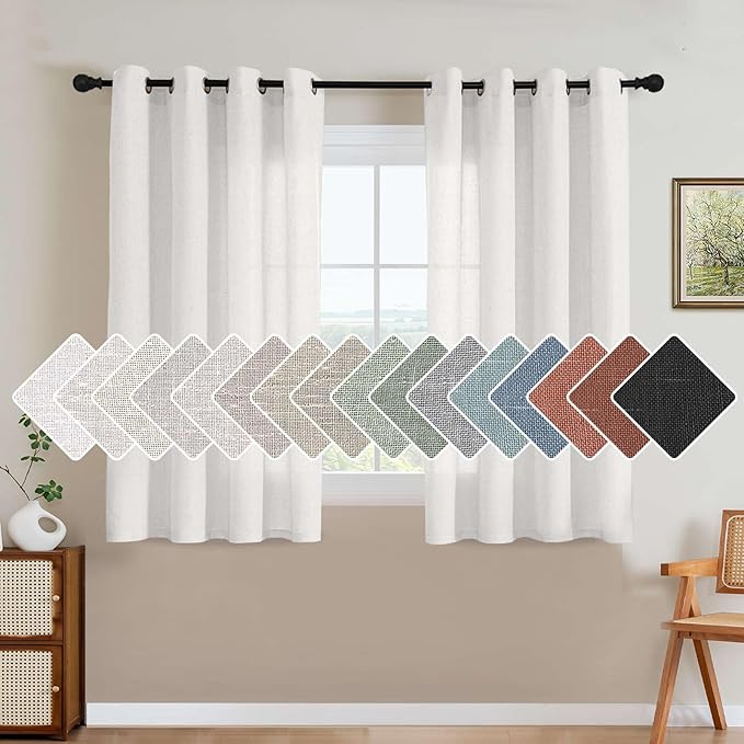 H.VERSAILTEX Elegant Natural Linen Semi Sheer Blended Energy Efficient Light Filtering Linen Textured Curtains/Nickel Grommet Window Treatments Panels/Drapes (Set of 2, Heathered White, 52" x 45")