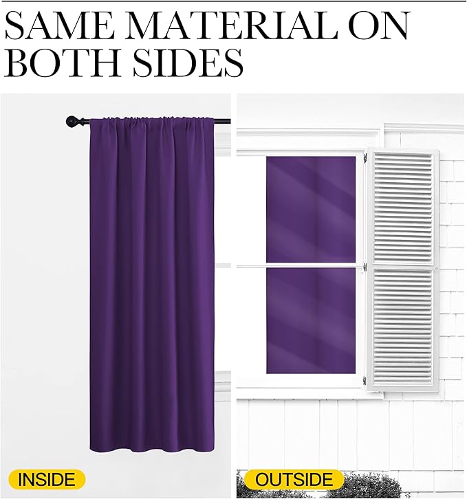NICETOWN Kitchen Curtains, Royal Purple, 34" x 40", Set of 2, Short Blackout Curtains & Drapes, Thermal Insulated Rod Pocket Window Treatment Draperies for Nursery
