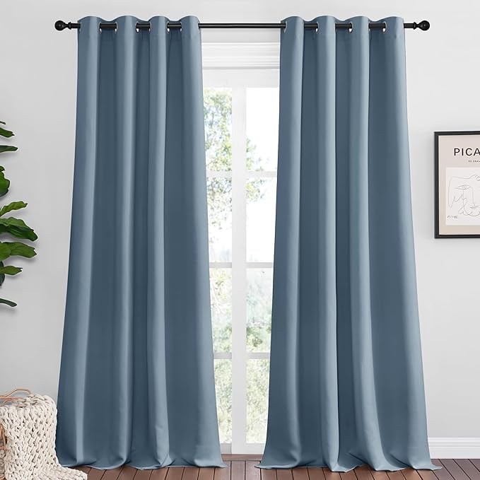 NICETOWN Smoky Blue Blackout Curtains 120 inches Length for Living Room, 2 Panels, 55" Wide, Thermal Insulated Long Drapes for Large Window