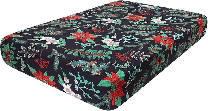 hyha Printed Couch Cushion Covers, Floral Sofa Covers Washable for 2 Cushion Couch, Stretch Pattern Outdoor Cushion Covers for Patio Furniture with Elastic Bottom(Medium, Christmas Botanical)