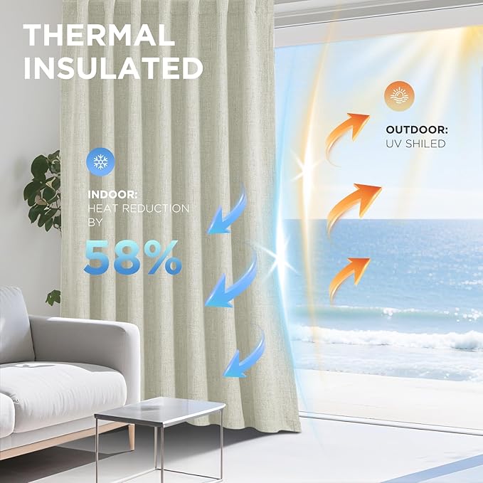 Joydeco Blackout Curtains for Bedroom - 100% Light Blocking 2 Panels Light Beige Drapes 66"W x 84"L, Thermal Insulated Room Darkening Curtains, Linen Textured for Living Room, Rod Pocket & Back Tabs