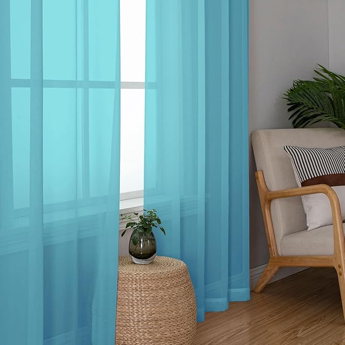 Aiyufeng Turquoise Sheer Curtains 84 Inches Long 2 Panels Set, Light Filtering Soft Airy Voile Rod Pocket Turquoise Sheer Window Drapes for Bedroom Living Room, Each 40Wx84L Inches