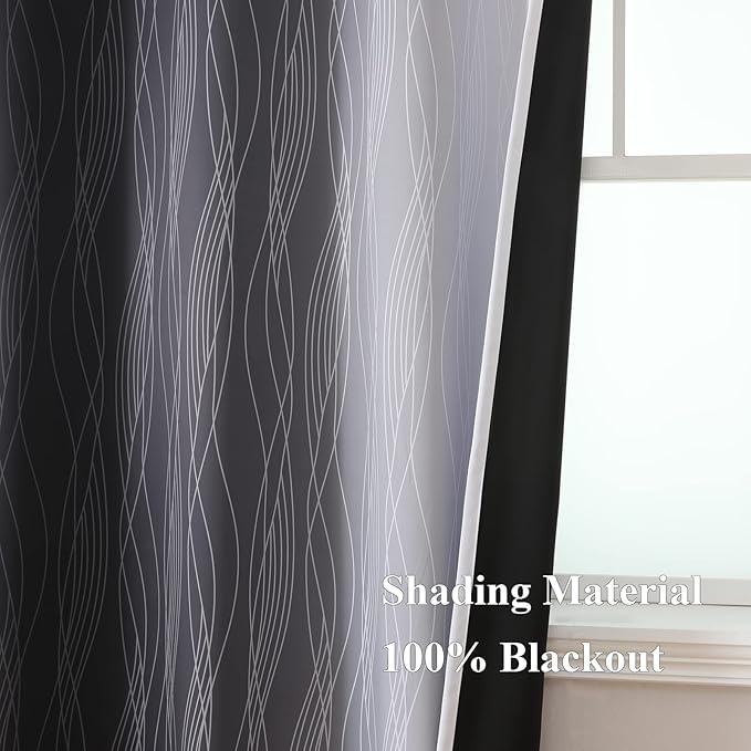 Estelar Textiler Full Room Darkening Blackout Curtains 72 Inch Length 2 Panels Set, Ombre Greyish White and Black Thermal Insulated Full Light Blocking Grommet Blackout Drapes for Bedroom, 52Wx72L