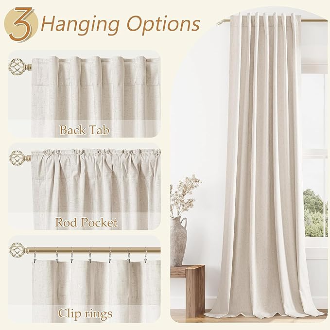 Guken 100% Blackout Linen Curtains 80 Inch Length 2 Panels Set for Living Room Bedroom Back Tab Thermal Insulated Black Out Drapes Room Darkening Farmhouse Style for Bedroom Window Curtains 40 Wide