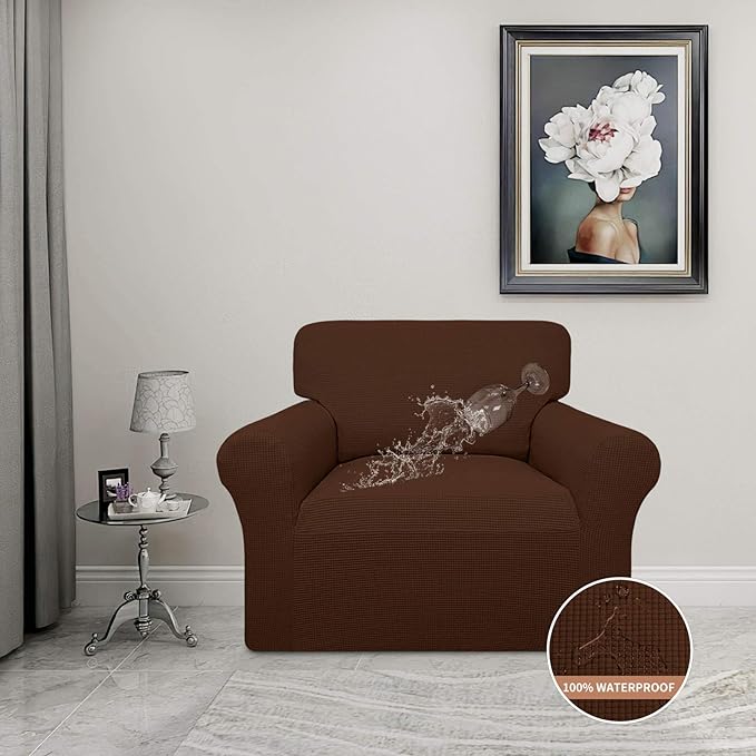 Easy-Going 100% Waterproof Chair Couch Cover, Dual Waterproof Sofa Cover, Stretch Jacquard Sofa Slipcover, Leakproof Furniture Protector for Kids, Pets, Dog and Cat (Chair, Coffee)
