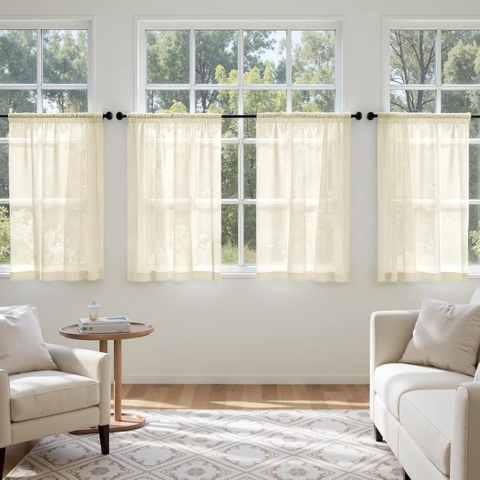 MIULEE Light Cream Sheer Curtains 63 Inches Long, 4 Panels Set, Light Filtering Rod Pocket Voile Drapes for Living Room and Bedroom, Airy Soft Fabric Window Treatments, 42 x 63 Inches