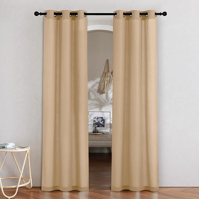 NICETOWN Burlap Linen Doorway Curtains 80 inches Long, Grommet Thick Linen Weave Semi Sheer Window Treatments Privacy Assured with Light Filtering for Bedroom/Side Door, W34 x L80