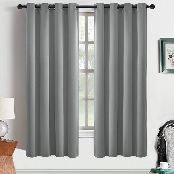 Yakamok Dove Grey Room Darking 63 Inch Length 2 Panel Sets for Livingroom Dining Room Darkening Thermal Insulated Bay Window Hotel Modern Elegant Black Out Sunblock Curtins/Bedroom,52 x 63 Inches