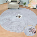 ORINOVA Washable Furry 5ft Round Area Rugs for Living Room Bedroom Light Grey Circle Faux Rabbit Shaggy Fur Rug Teen Room Décor