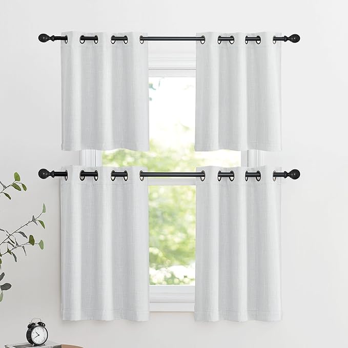 NICETOWN Farmhouse Blackout Small Curtains - Thermal Insulated Grommet Curtain Valances Room Darkening for Kitchen Window Treatments Home Decor, 34" Wide x 30" Long, 1 Pair, Greyish White