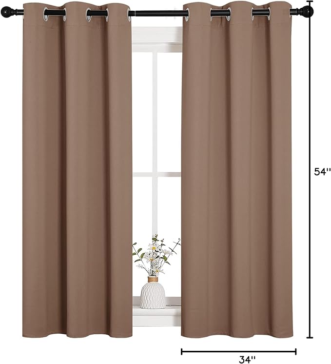 NICETOWN Window Draperies Room Darkening Curtain Panels, Window Treatment Thermal Insulated Solid Grommet Drapes for Bedroom (One Pair, 34 by 54 inches, Cappuccino)