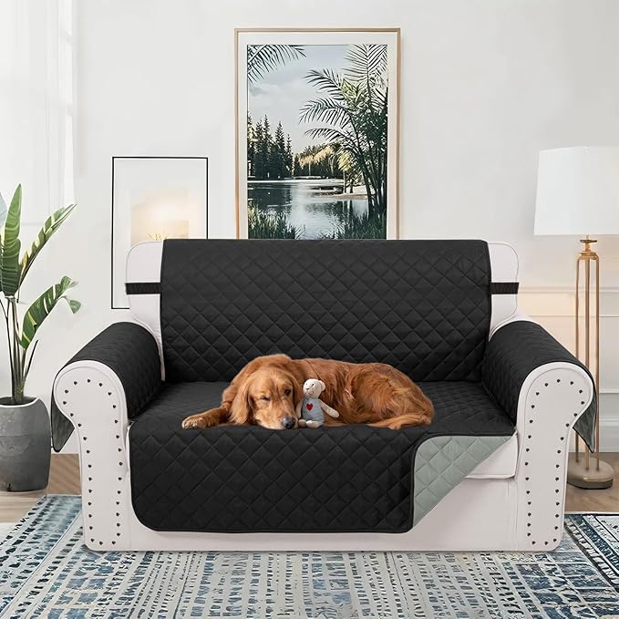 Reversible Loveseat Sofa Covers Couch Cover Furniture Protector(Loveseat,Black/Grey)