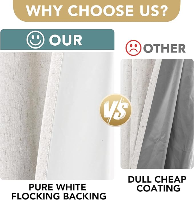 H.VERSAILTEX Sliding Door Curtains, Linen 100% Blackout Curtains Durable Thick Textured Linen Look Patio Door Curtain Anti Rust Grommet Extra Wide Window Drapes, W100 x L96 inch- Ivory