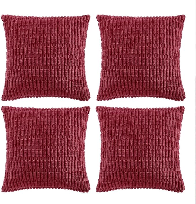 Fancy Homi 4 Packs Burgundy Decorative Throw Pillow Covers 26x26 Inch for Living Room Couch Bed, Holiday Christmas Home Decor Gift, Soft Plush Corduroy Cute Square Accent Cushion Case 66x66 cm