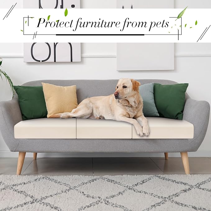 Newwiee Set of 4 Stretch Patio Cushion Covers Sofa Couch Seat Chair Slipcovers Cushion Cover Replacement Furniture Protector for Pets Washable(Beige,Seat Cover,Solid)
