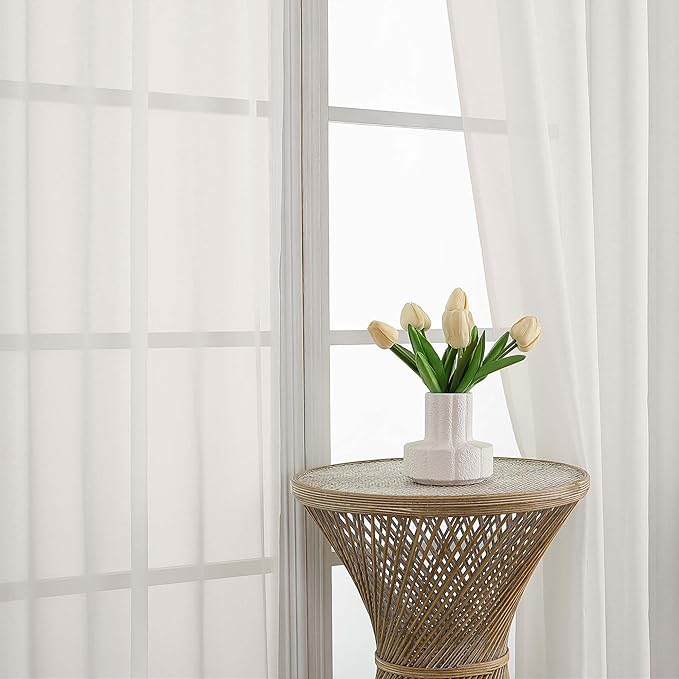 OWENIE Extra Long Ivory Sheer Curtains 144 inch 2 Panels Set, Translucent Backdrop Window Scarf Drapes for Canopy Bed/Wedding/Living Room/Anniversary, 12FT Length, Each 59Wx144L in, 2PCS, Ivory