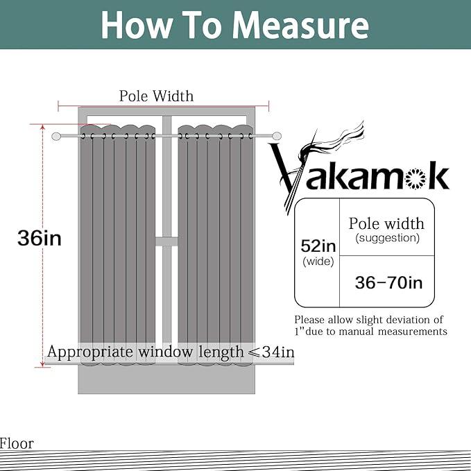 Yakamok Functional Thermal Insulated Eyelet Top Room Darkening Curtain Panels, Energy Efficient Kitchen Grommet Top Curtains for Short Window/Basement (52W by 36L, Black, 2 Panels)