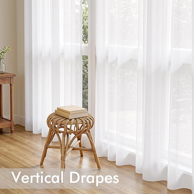 MIULEE White Sheer Curtains 98 Inches Long, 4 Panels Set, Light Filtering Voile Rod Pocket Drapes, Airy Soft Fabric Window Treatments for Living Room and Bedroom, 42 x 98 Inches