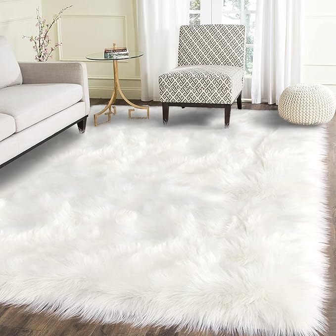 Latepis Area Rugs 6x9 Faux Fur Sheepskin Rug for Living Room, Fluffy Washable Rug for Bedroom, Playroom, Luxury Room Decor, Rectangle