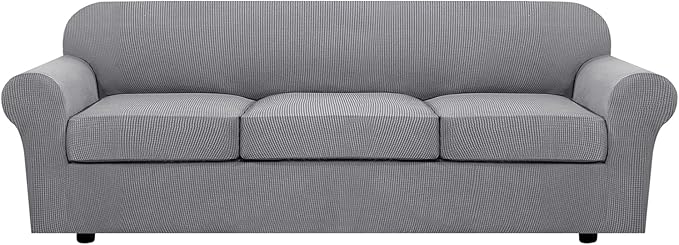 H.VERSAILTEX 4 Piece Stretch Sofa Covers for 3 Cushion Couch Covers for Living Room Furniture Slipcovers (Base Cover Plus 3 Seat Cushion Covers) Upgraded Thicker Jacquard Fabric (XL Sofa, Dove)