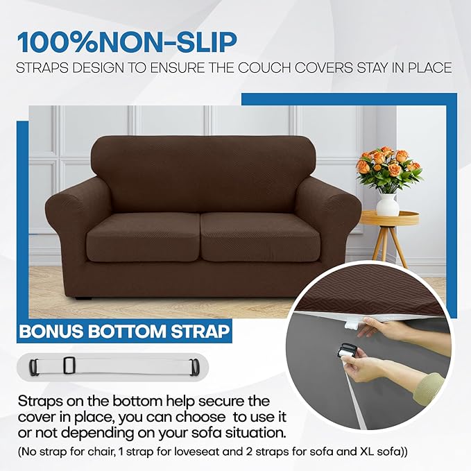 XINEAGE 2026 New 3 Pieces Couch Covers for 2 Extra Large Cushion Sofa Super Stretch Sofa Cover for 2 Large Seat Cushion Universal Loveseat Slip Cover for Living Room (Coffee), 71"-91"(2 Cushions)