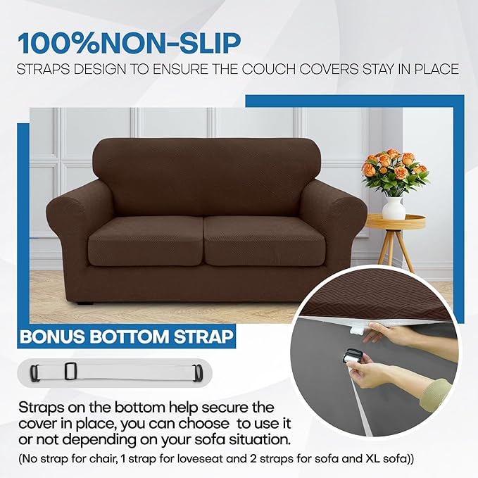 XINEAGE 2026 New 4 Pieces Extra Large Couch Covers for 3 Cushion Sofa Super Stretch Sofa Cover for 3 Large Seat Cushion Universal Fitted Slip Cover for Living Room (Coffee), 91"-110"(3 Cushions)