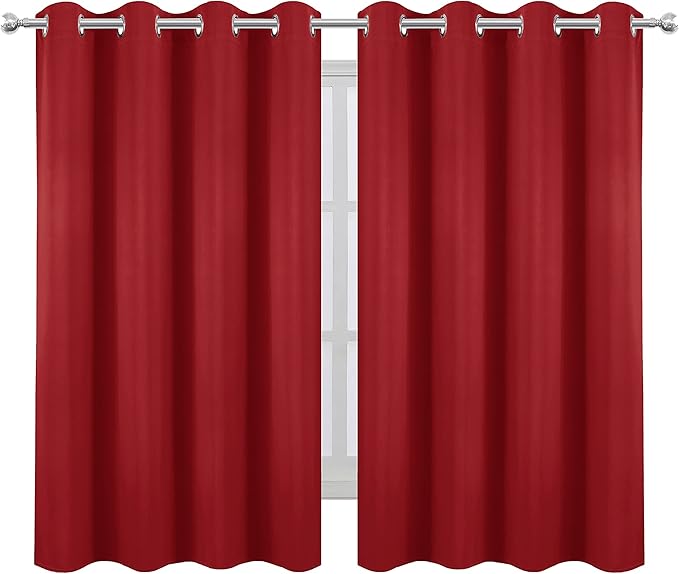 LEMOMO Bright Red Blackout Curtains 52 x 54 Inch Length/Set of 2 Curtain Panels/Thermal Insulated Room Darkening Blackout Curtains for Bedroom