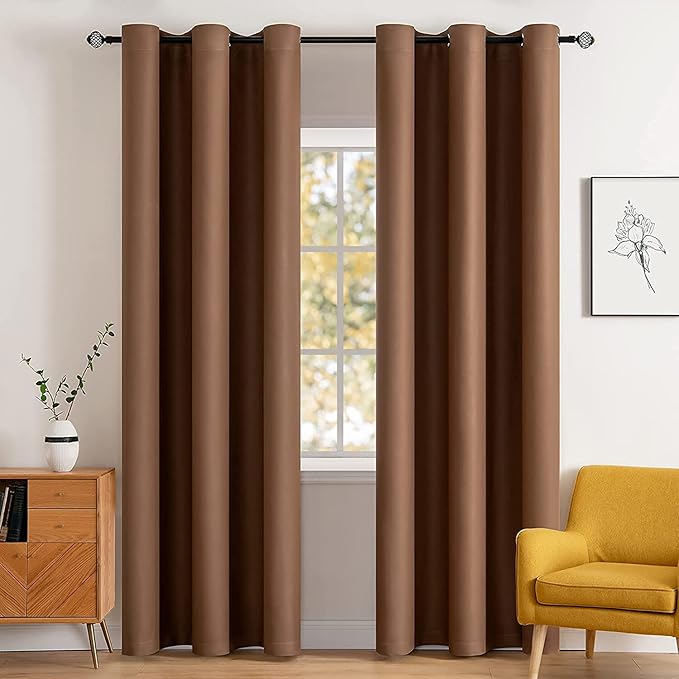 MIULEE 90" Long Blackout Curtains for Bedroom Living Room Thermal Insulated Room Darkening Mocha Grommet Top Solid Light Blocking Drapery Set of 2 Window Panels, Cappuccino Brown