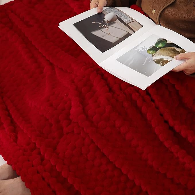 Red Throw Blanket 50"×60" inches Gifts for Mom Fuzzy 3D Jacquard Decorative Flannel Fleece Super Soft Plush Cozy Blanket for Couch Sofa Chair Lightweight