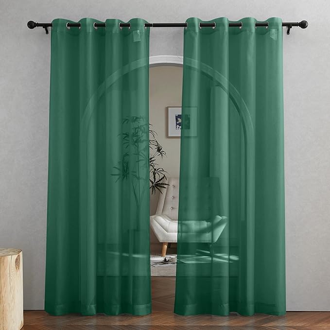 NICETOWN Green Sheer Curtains for Chirstmas Day, Grommet Voile Sheer Window Treatments Airy & Elegant with Light Filtering for Kids Room/Living Room, Set of 2, W54 x L84