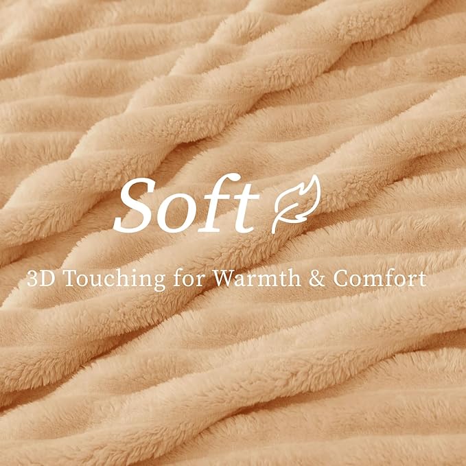 BEDELITE Twin Blanket for Couch & Bed, 300GSM Soft & Warm Fleece Blanket, Decorative and Giftable Striped Blush Sand Blankets for Women, Men, 60"x80"